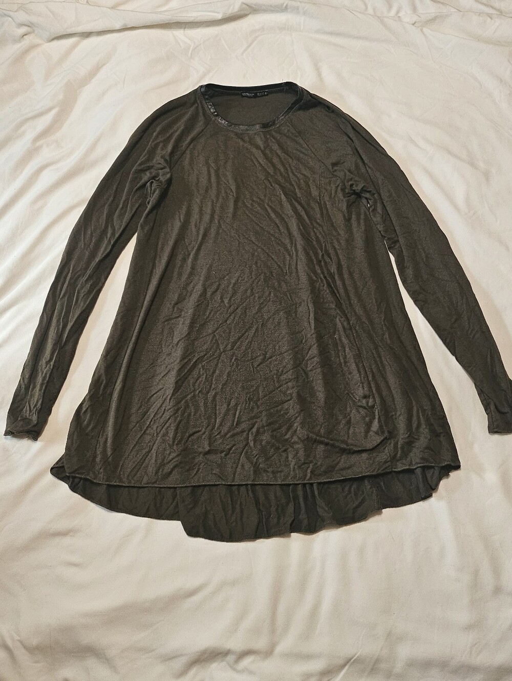 Zara Collection Olive Flowy Long Sleeve High Low Swing Top Size Small - Picture 2 of 5